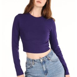 Bluza crop cu decolteu rotund-FEMEI-IMBRACAMINTE/Bluze