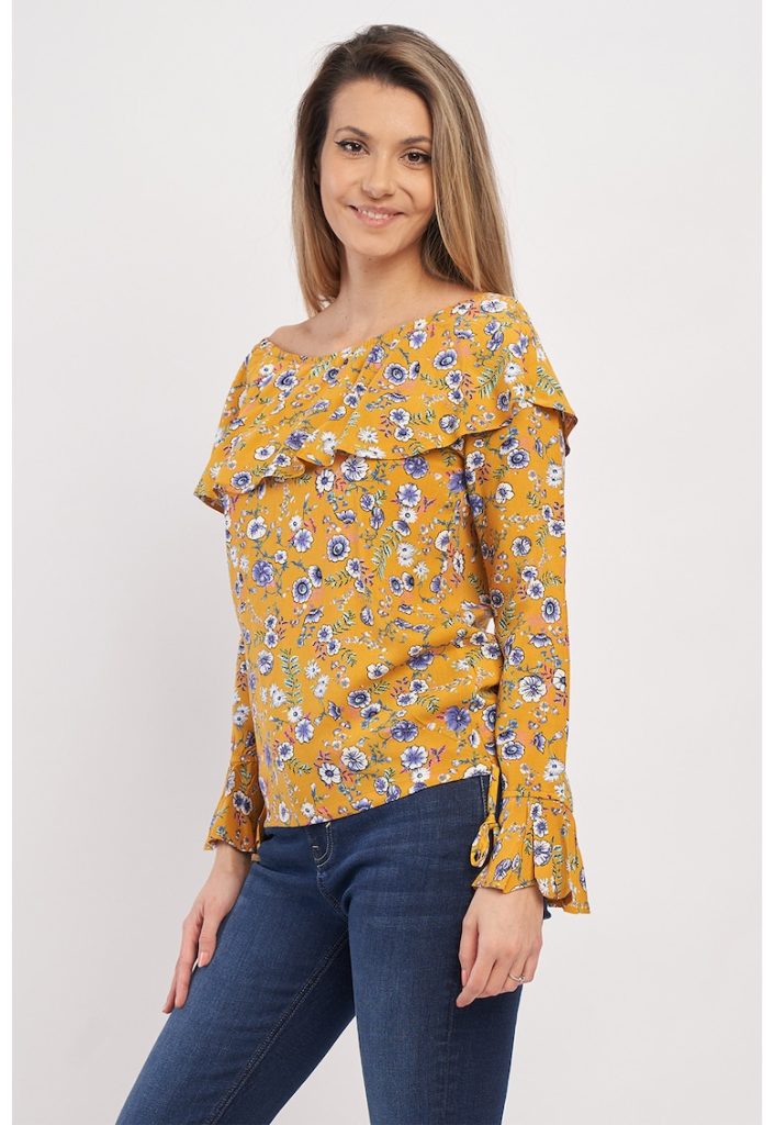 Bluza cu imprimeu floral si decolteu pe umeri-FEMEI-IMBRACAMINTE/Bluze