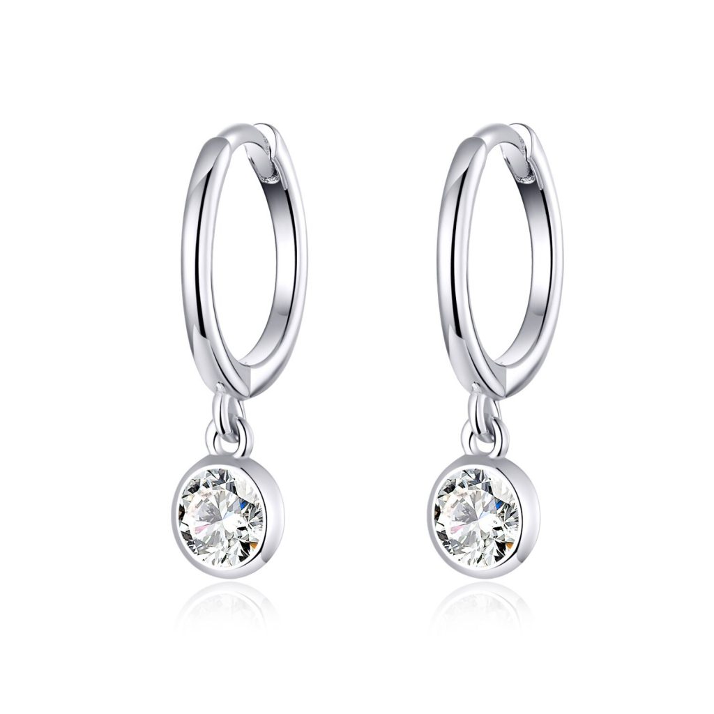 Cercei din argint Crystal Pendant Hoops-Cercei