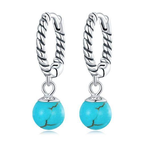 Cercei din argint Dropped Turquoise Ball-Cercei >> Cercei din argint