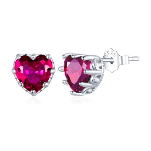 Cercei din argint Magenta Crystal Heart-Cercei >> Cercei din argint