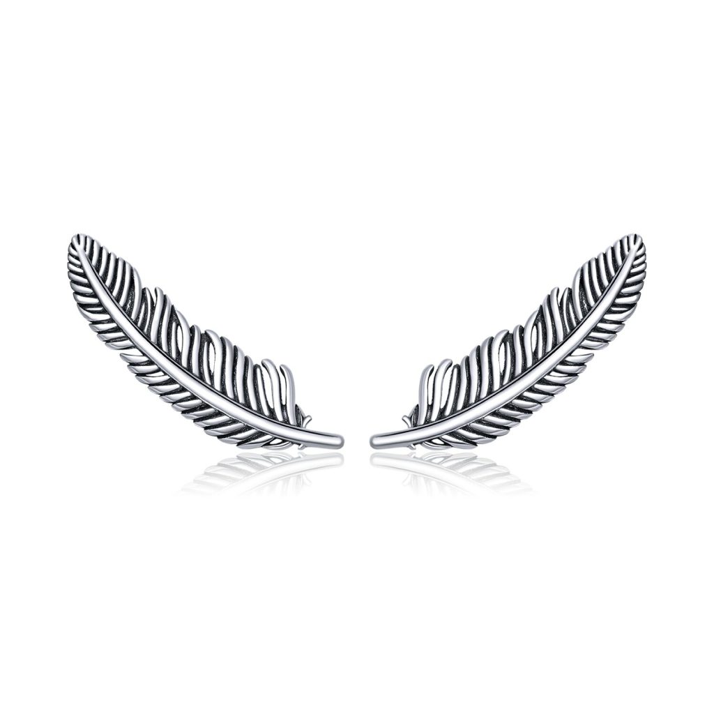 Cercei din argint Retro Feather Studs-Cercei