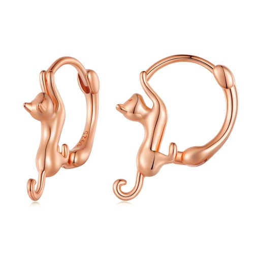 Cercei din argint Rose Gold Climbing Cat-Cercei >> Cercei din argint