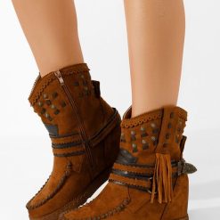 Cizme mocc Emma camel-Botine cu platforma-Ghete cu platforma