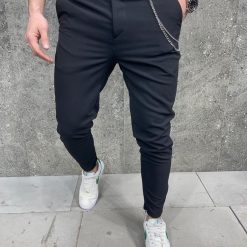 Pantaloni barbati casual negri + lant 12097 B14-5-Pantaloni > Pantaloni casual