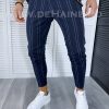 Pantaloni barbati casual regular fit bleumarin in dungi B1704 123-1-Pantaloni > Pantaloni casual