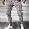 Pantaloni barbati casual regular fit gri in carouri B7844 B7-3.1-Pantaloni > Pantaloni casual