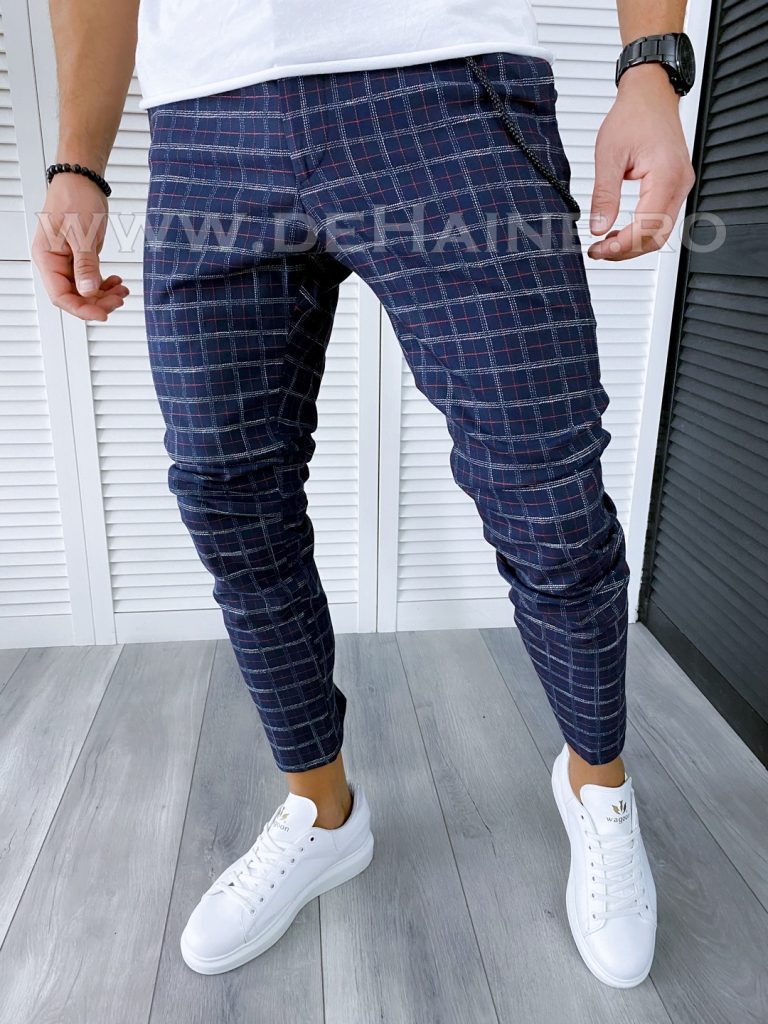 Pantaloni barbati casual regular fit in carouri B1747 S2-Pantaloni > Pantaloni casual