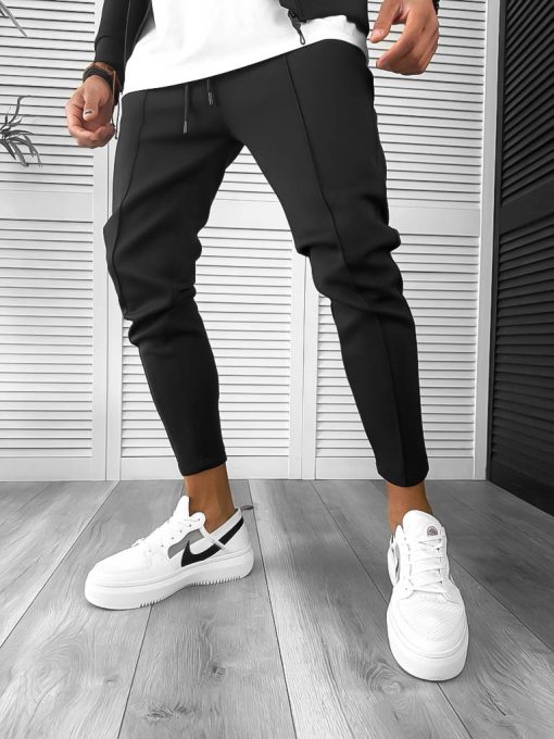 Pantaloni de trening barbati slim fit negru 10100 D2-1.1-Pantaloni > Pantaloni de trening