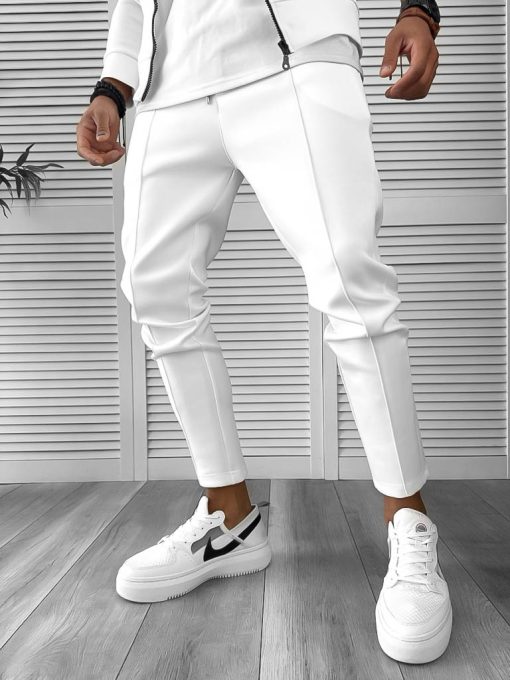 Pantaloni de trening cu defect barbati slim fit alb DEF603 O1-6.1-Pantaloni > Pantaloni de trening