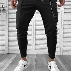 Pantaloni de trening negru conici 12109 Y9-1.2.3-Pantaloni > Pantaloni de trening