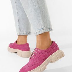 Pantofi dama piele Henise fucsia-Pantofi dama casual-Pantofi oxford derby dama