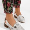 Pantofi slingback Catrivana V2 albi-Pantofi cu toc gros-Pantofi cu toc gros