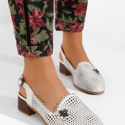 Pantofi slingback Catrivana V2 albi-Pantofi cu toc gros-Pantofi cu toc gros