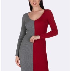 Rochie cu aspect striat si model in doua nuante-FEMEI-IMBRACAMINTE/Rochii