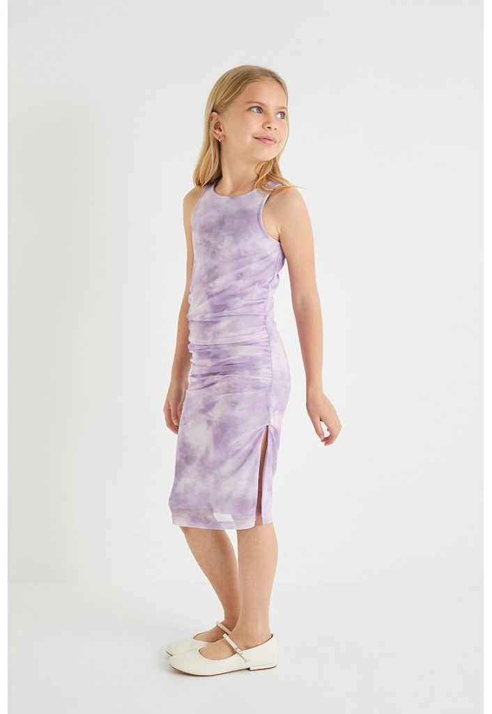 Rochie cu model tie-dye si detalii cu fronseuri-FETE-IMBRACAMINTE/Rochii