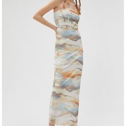 Rochie midi cu model tie-dye si slit lateral-FEMEI-IMBRACAMINTE/Rochii