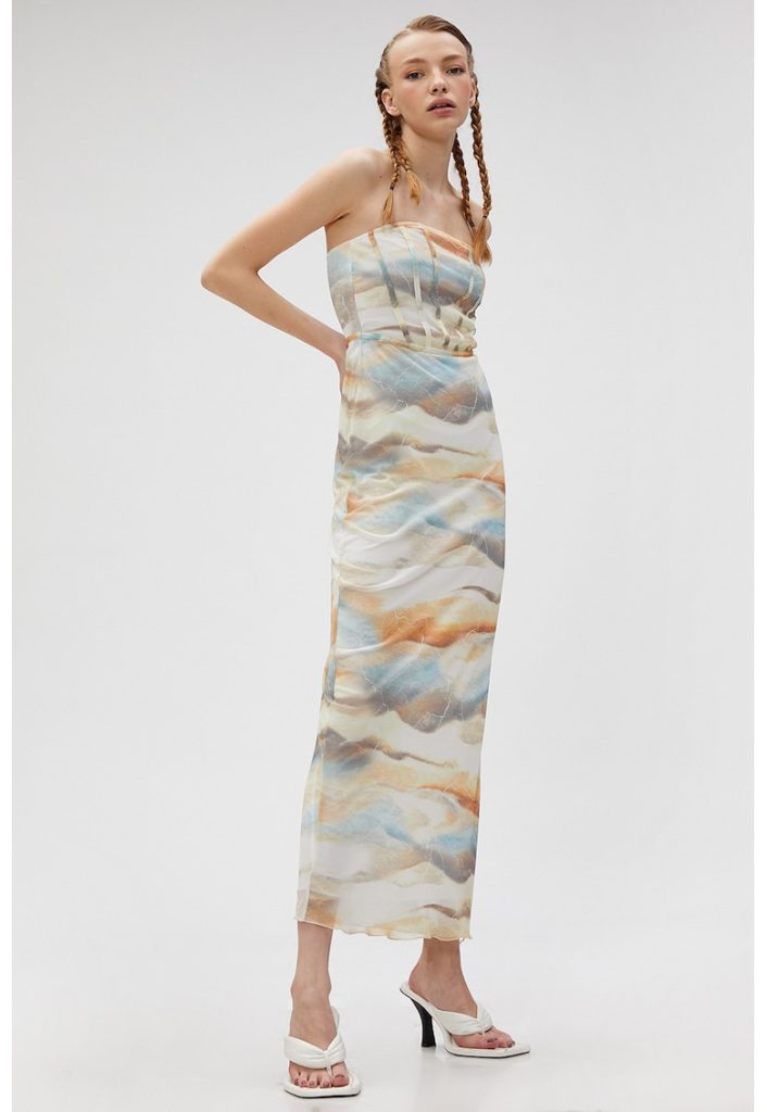 Rochie midi cu model tie-dye si slit lateral-FEMEI-IMBRACAMINTE/Rochii