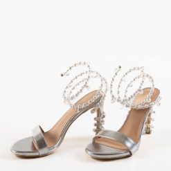 Sandale cu toc Uche Argintii 5