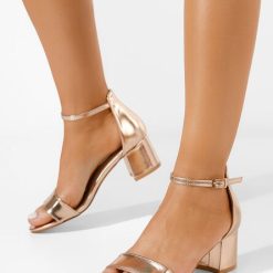 Sandale dama elegante Nomeria aurii-Sandale cu toc gros-Sandale cu toc gros