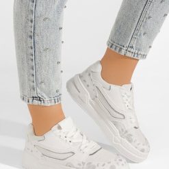 Sneakers dama Seletia albi-Sneakers cu platforma-Sneakers cu platforma