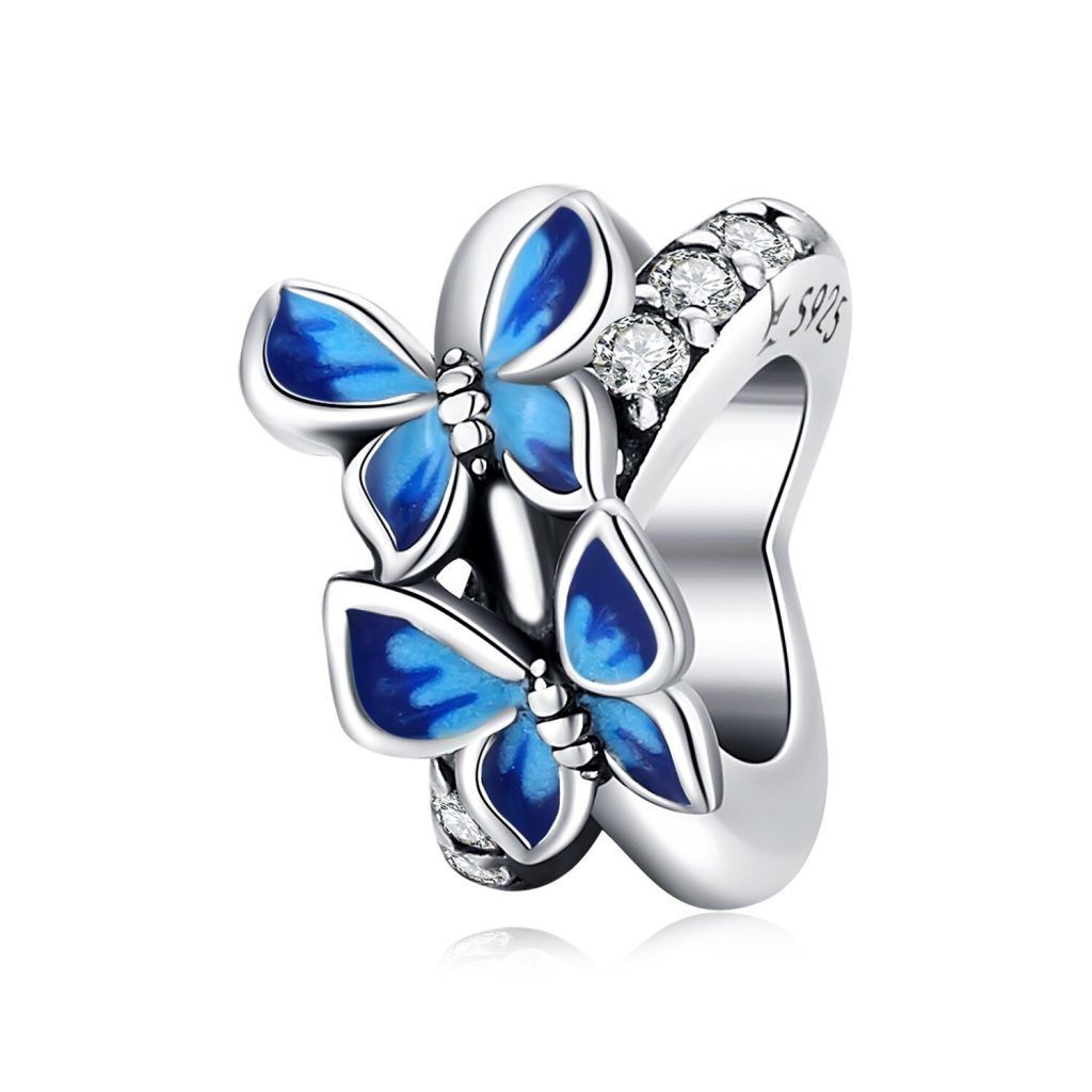 Talisman din argint Crystals Blue Butterflies-Talismane >> Talismane din Argint (toate)