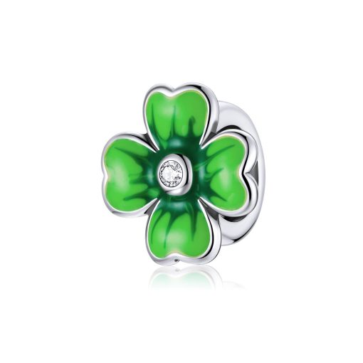 Talisman din argint Four Leaf Green Clover-Talismane >> Talismane din Argint (toate)