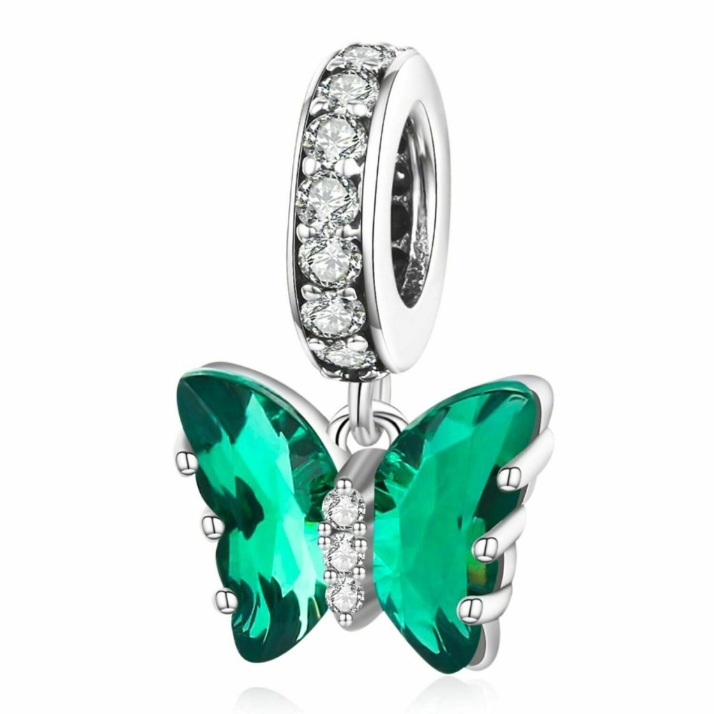 Talisman din argint Green Crystals Butterfly-Talismane >> Talismane din Argint (toate)