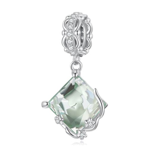 Talisman din argint Green Glass Square-Talismane >> Talismane din Argint (toate)