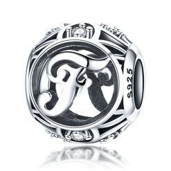 Talisman din argint cu Litera F si cristale-Talismane >> Talismane din Argint (toate)