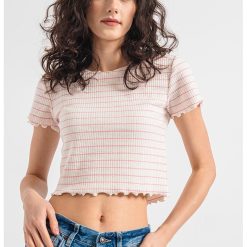 Tricou crop cu model in dungi-FEMEI-IMBRACAMINTE/Tricouri si maiouri