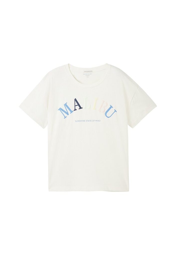 Tricou cu decolteu la baza gatului si imprimeu text-FETE-IMBRACAMINTE/Tricouri si maiouri