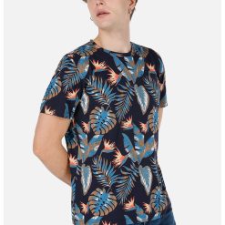 Tricou din bumbac cu model tropical-BARBATI-IMBRACAMINTE/Tricouri si maiouri