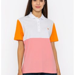 Tricou polo din bumbac cu model colorblock-FEMEI-IMBRACAMINTE/Tricouri si maiouri