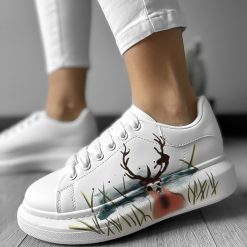 Adidasi dama casual albi cu imprimeu FCL8031  N11-1-Incaltaminte > Incaltaminte dama > Adidasi dama