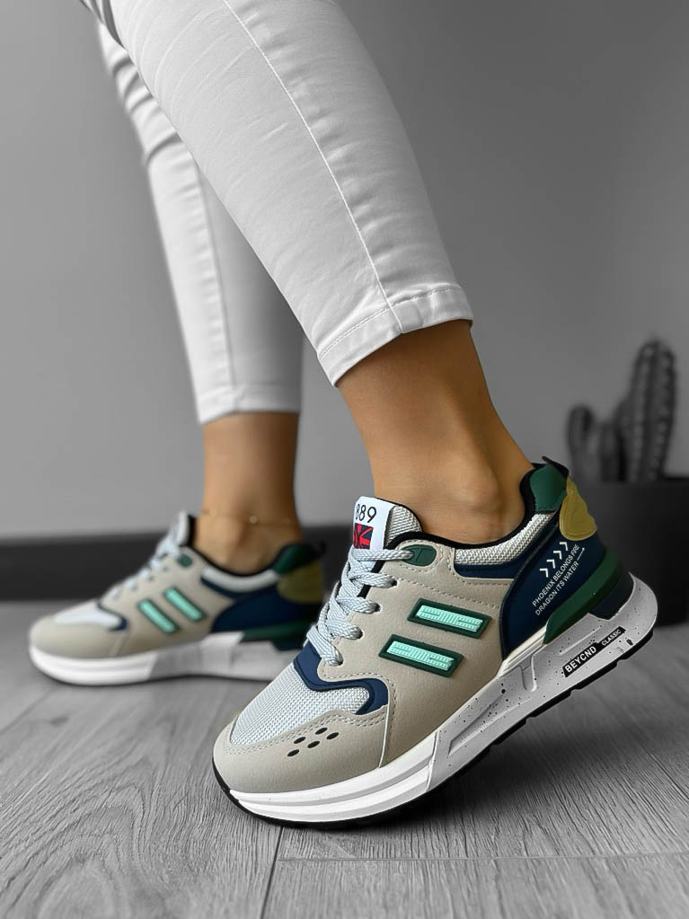 Adidasi dama casual bej cu verde K01  N6-2-Incaltaminte > Incaltaminte dama > Adidasi dama