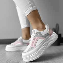 Adidasi dama casual cu talpa inalta  albi cu roz CL2309 N6-3-Incaltaminte > Incaltaminte dama > Adidasi dama
