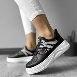 Adidasi dama casual cu talpa inalta  negri cu alb  CL2331 T13-3-Incaltaminte > Incaltaminte dama > Adidasi dama