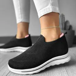 Adidasi dama casual din panza  negri H60 T55-3-Incaltaminte > Incaltaminte dama > Adidasi dama