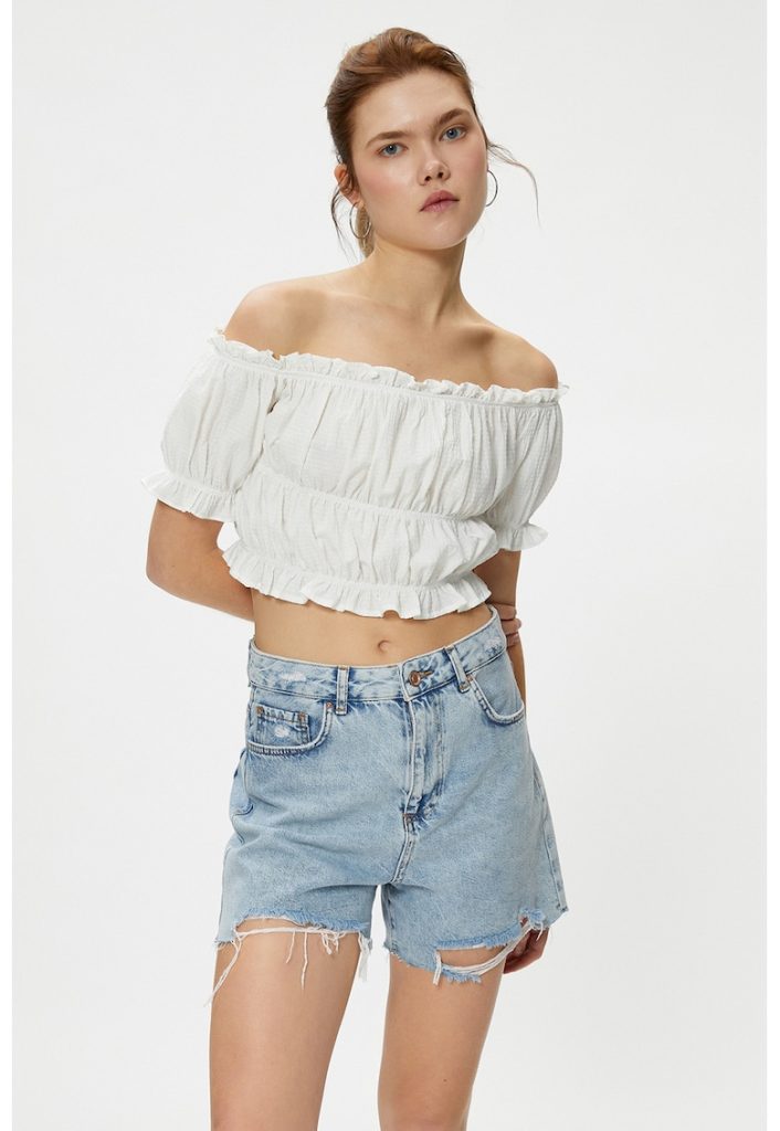 Bluza crop cu decolteu pe un umar-FEMEI-