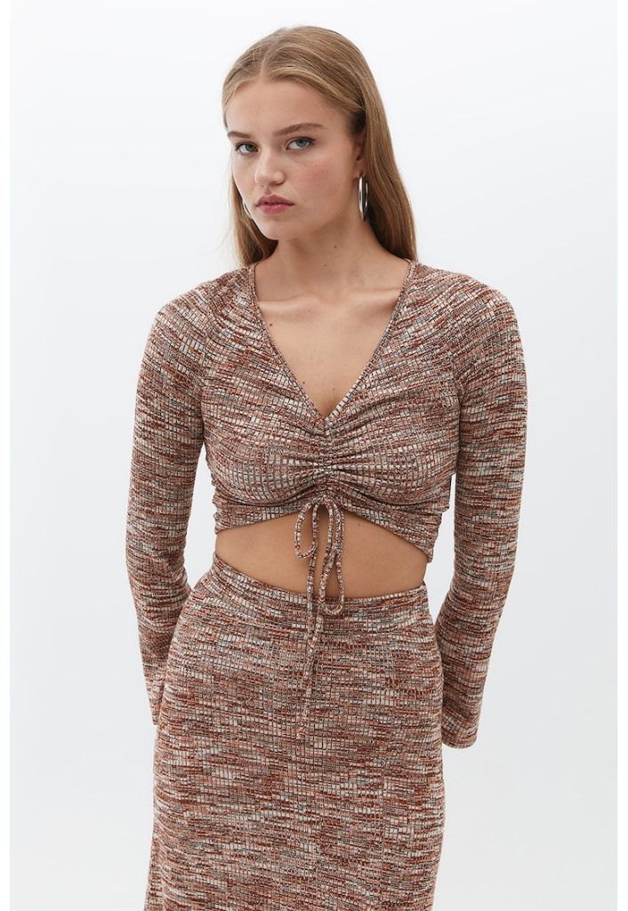 Bluza crop cu fronseu-FEMEI-