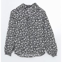 Bluza cu model floral si snururi la gat-FEMEI-