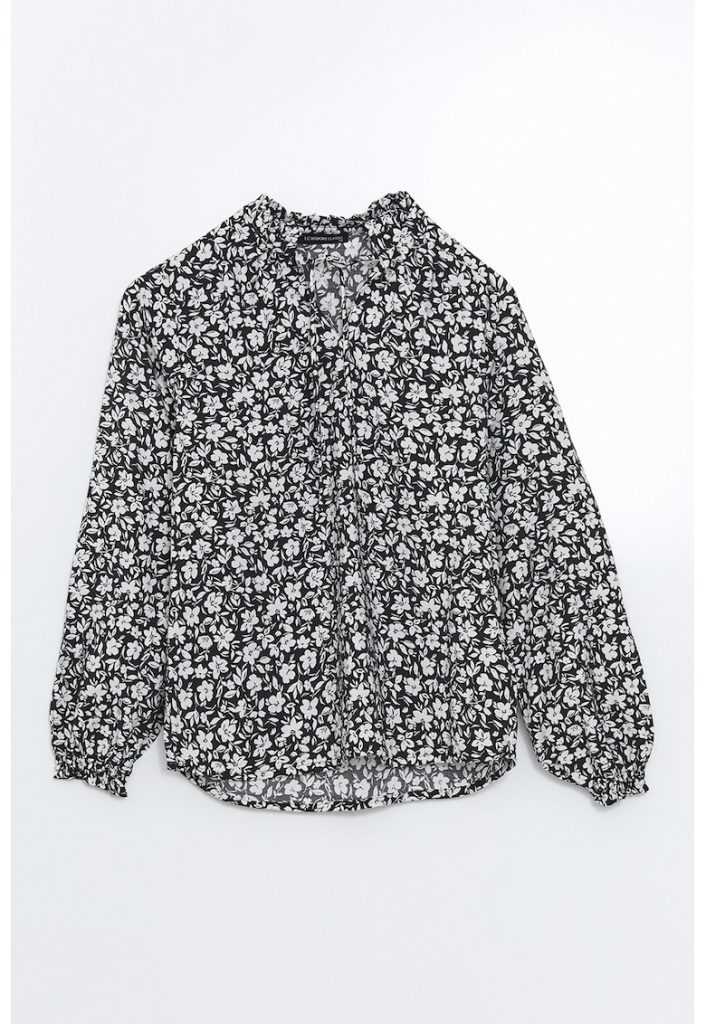Bluza cu model floral si snururi la gat-FEMEI-
