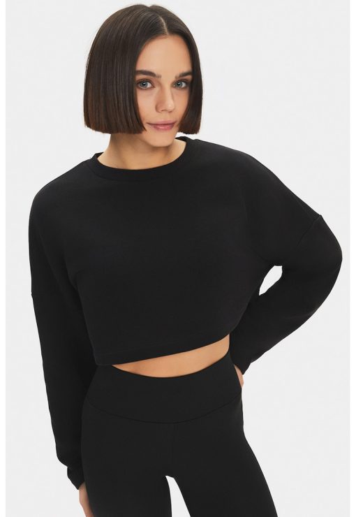 Bluza de trening crop cu decolteu rotund-FEMEI-IMBRACAMINTE/Hanorace