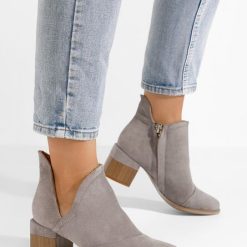 Botine cu toc gros Nivana gri-Botine cu toc-Botine cu toc