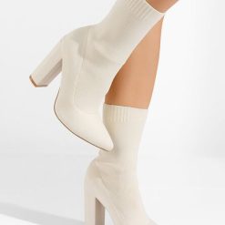 Botine cu toc gros Seliah bej-Botine cu toc-Botine cu toc