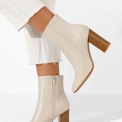 Botine cu toc gros Valina bej-Botine cu toc-Botine elegante