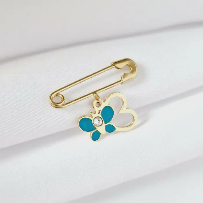 Brosa Ac de siguranta - Fluture in zbor de culoare – Argint 925 placat cu Aur Galben 18K - Email turcoaz & Cristal Swarovski-Argint >> Pandantive Argint personalizate