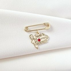 Brosa Ac de siguranta - Pandantiv Educatoare/Invatatoare – Argint 925 placat cu Aur Galben 18K - Cristal Swarovski-Argint >> Pandantive Argint personalizate