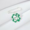 Brosa Ac de siguranta - Trifoi cu Zambete – Initiala personalizata - Argint 925 - Email verde & Cristal Swarovski-Argint >> Pandantive Argint personalizate